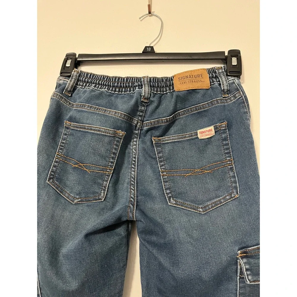 Signature by Levi Strauss Boys Medium Wash Jogger Cargo Jeans Size M 10-12
